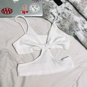 white knotted crop cami